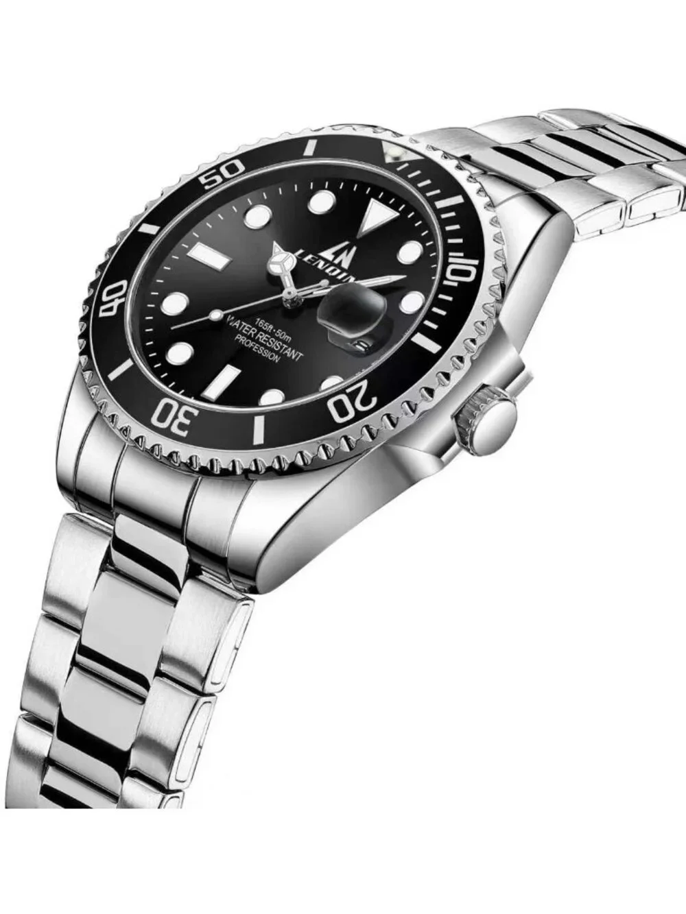 Men's Silver Black Stainless Steel Waterproof Analog Quartz Fashion Wrist Watch